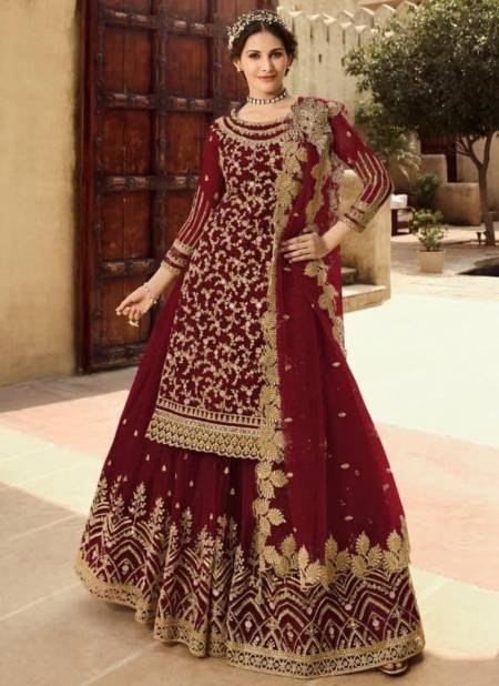 Maroon Colour Glossy Simar Amyra Shaivi New Latest Designer Soft Net Salwar Suit Collection 15030 H